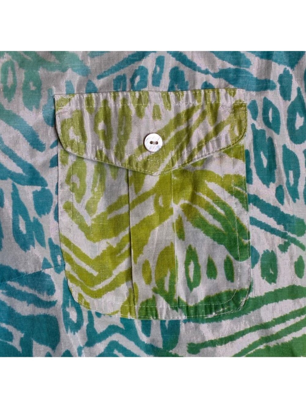 Ruby Rd Womens 22W Shirt Green Blue Abstract Print Cotton Blend Long Sleeve⁠ - Picture 4 of 7